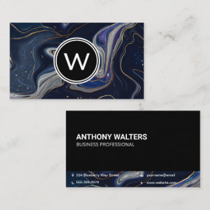 Monogram   Blue Purple Gold Marble Business Card