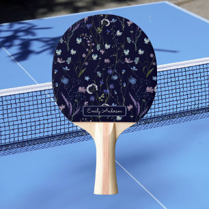 Monogram Blue Purple Pretty Wildflower Floral Ping Pong Paddle