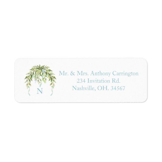 Monogram Blue Ribbons Floral Elegant Return Addres (Front)