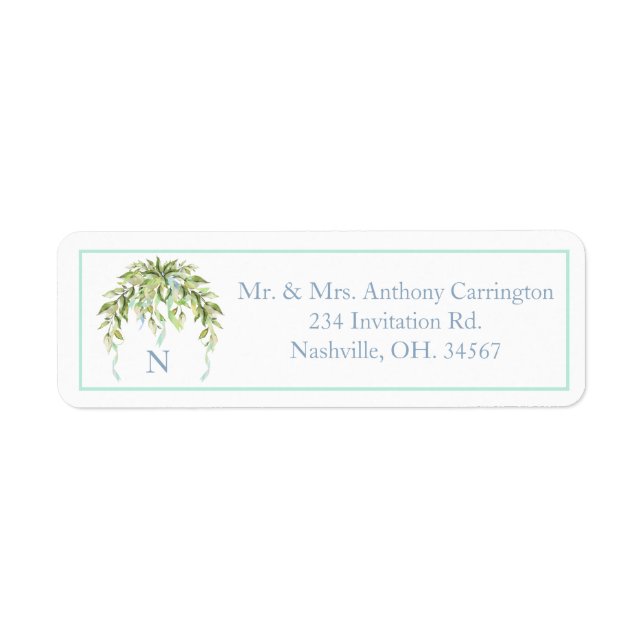 Monogram Blue Ribbons Floral Elegant Return Addres (Front)