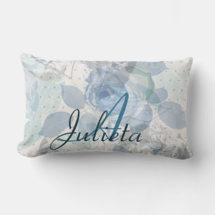 Monogram Blue Roses Lumbar Cushion