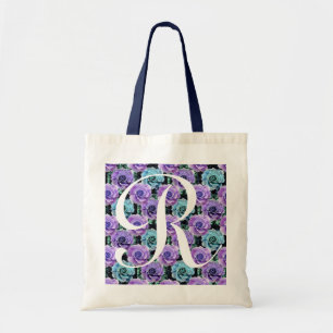 Monogram Blue Roses ToteBag Letter R Tote Bag