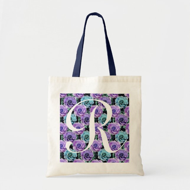 Monogram Blue Roses ToteBag Letter R Tote Bag (Front)
