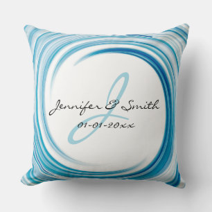 Monogram Blue sapphire Swirl Abstract Art Cushion