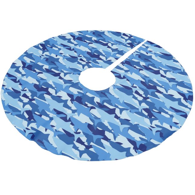 Monogram Blue Shark Pattern Brushed Polyester Tree Skirt (Angled)