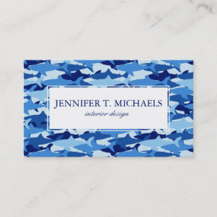 Monogram Blue Shark Pattern Business Card