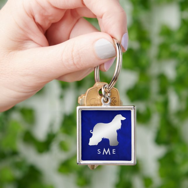 Monogram Blue Silver Afghan Hound Key Ring (Hand)