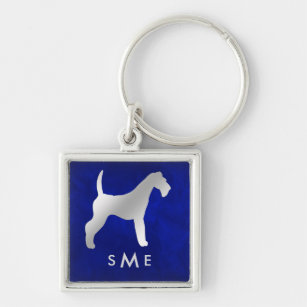 Monogram Blue Silver Airedale Terrier Key Ring
