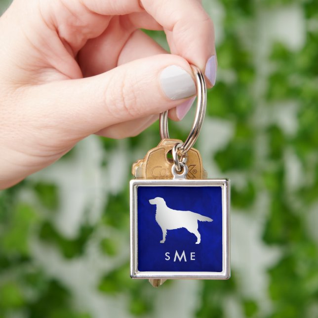 Monogram Blue Silver Setter Dog Key Ring (Hand)