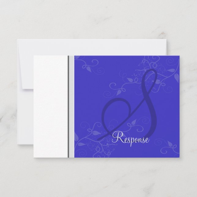 Monogram Blue & Silver Wedding Response RSVP (Front)