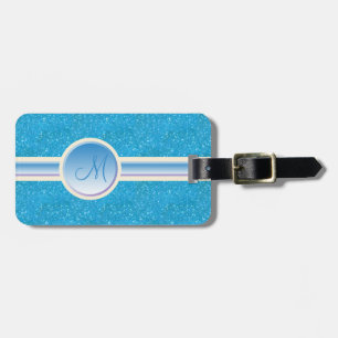 Monogram Blue Sparkles Personalised Luggage Tag