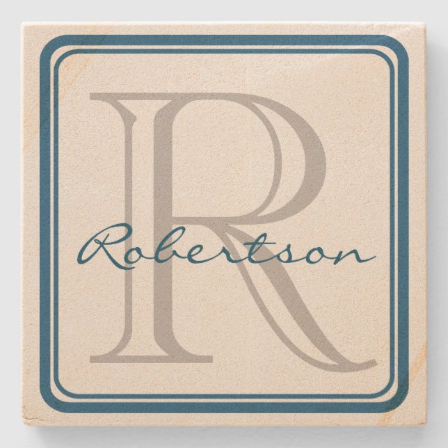 Monogram Blue Square Coaster (Front)