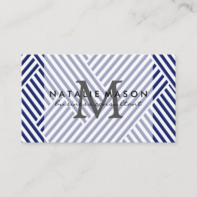  Monogram | Blue Stripes Business Card (Front)