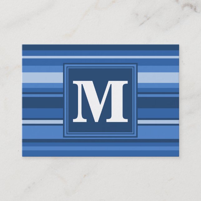 Monogram blue stripes business card (Front)
