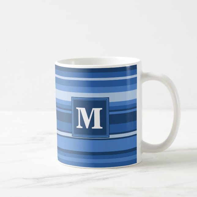Monogram blue stripes coffee mug (Right)