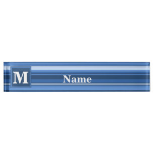 Monogram blue stripes nameplate