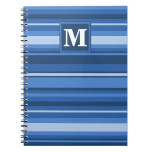Monogram blue stripes spiral notebook