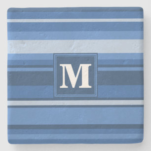 Monogram blue stripes stone coaster