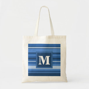 Monogram blue stripes tote bag