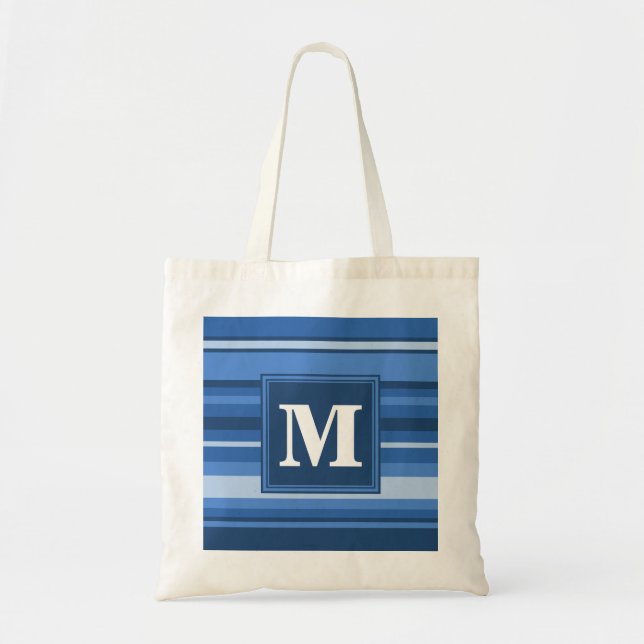 Monogram blue stripes tote bag (Front)
