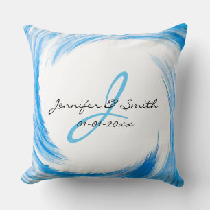 Monogram Blue Swirl Abstract Art Cushion