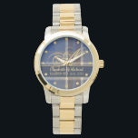 Monogram Blue Tartan Plaid Newlyweds Wedding Watch<br><div class="desc">Elegant commemorative wedding gift for the newlyweds allowing you add their surname,  monogram,  names and wedding date. Pattern here is a lovely deep navy blue tartan plaid with gold coloured calligraphy and wording. This tartan is the unique creation of Designer LeahG.</div>