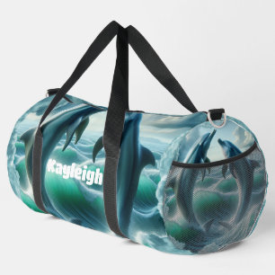 Monogram Blue Teal Dolphins Ocean   Duffle Bag