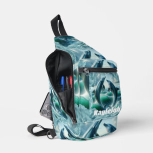 Monogram Blue Teal Dolphins Ocean   Sling Bag