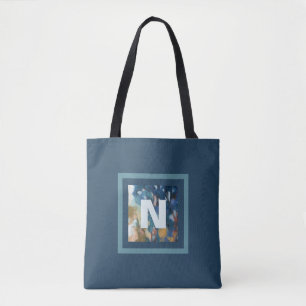 Monogram blue teal watercolor modern stylish cool  tote bag