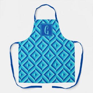 Monogram Blue Three-Tone Diamond Pattern Apron