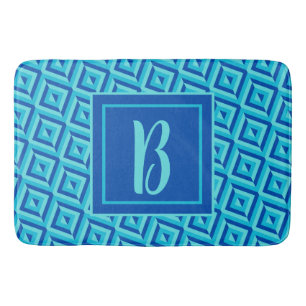 Monogram Blue Three-Tone Diamond Pattern Bath Mat