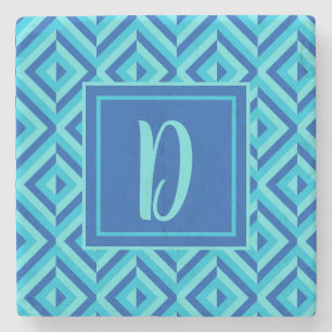 Monogram Blue Three-Tone Diamond Pattern Stone Coaster