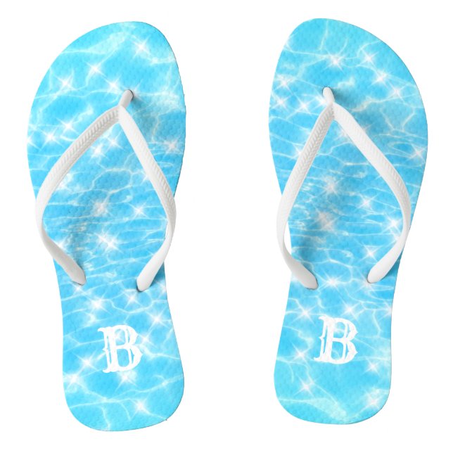 Monogram Blue Tropical Water Ripple Custom Initial Jandals (Footbed)