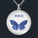 Monogram Blue Watercolor Butterfly Silver Plated Necklace<br><div class="desc">Pretty blue watercolor butterfly painting with modern typography monogram initials which can be changed to personalise. Original art by Nic Squirrell.</div>
