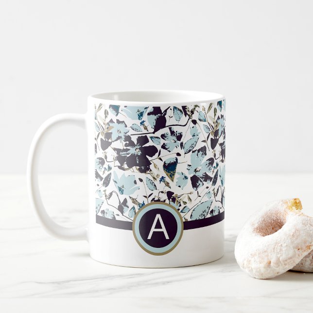 Monogram Blue Watercolor Floral Coffee Mug (Monogram Blue Watercolor Floral Coffee Mug from Studio Posies.)