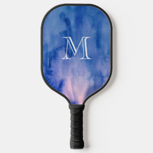 Monogram Blue Watercolor Texture Abstract Painting Pickleball Paddle