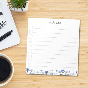 Monogram Blue Watercolor Wildflower To Do List Notepad