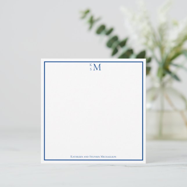 Monogram Blue White Couple Wedding Elegant Card (Standing Front)