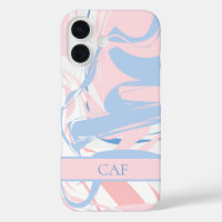 Monogram Blue White Pink Marble Swirl