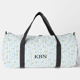 Monogram Blue White Stripes Lemons Mediterranean Duffle Bag