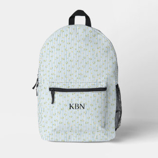 Monogram Blue White Stripes Lemons Mediterranean Printed Backpack