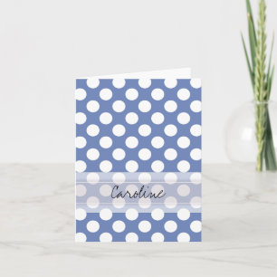 Monogram Blue White Trendy Fun Polka Dot Pattern Note Card