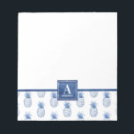 Monogram Blue White Watercolor Pineapple Notepad<br><div class="desc">Personalise this blue and white monogram pineapple notepad. A cool summer tropical theme. So pretty for your office!  Designed for you by Blackberry Boulevard</div>