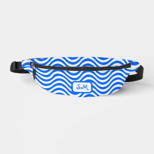 Monogram Blue White Wavy Stripes Psychedelic Bum Bags