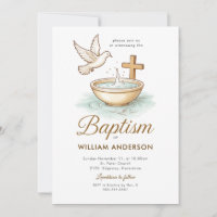 Monogram Blue Wreath Baptism Invitation for Boys