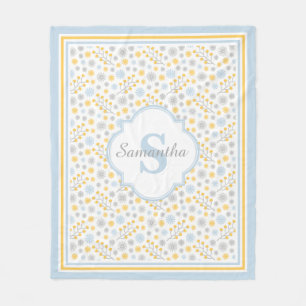 Monogram Blue Yellow & Grey Modern Fleece Blanket