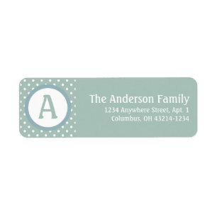 Monogram BlueGreen White Polka Dot Address Label