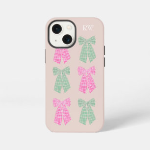 Monogram Blush Gingham Coquette Bow Pattern iPhone 13 Mini Case
