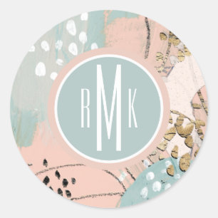 Monogram   Blush & Gold I Classic Round Sticker