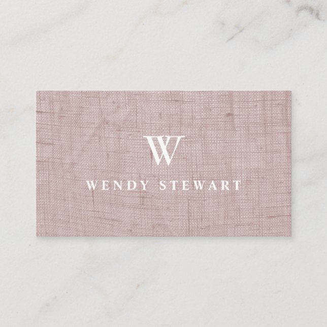 Monogram Blush Linen Fabric Texture Simple Modern Business Card (Front)